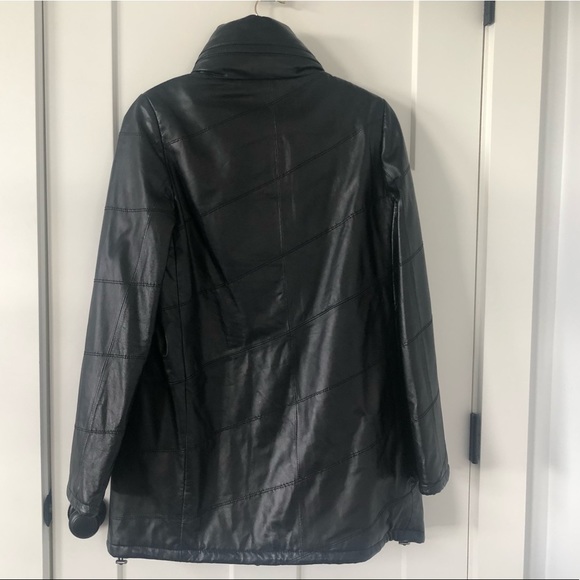 as new Danier womens black genuine leather spring  weight A-Line car coat S M - Picture 2 of 7